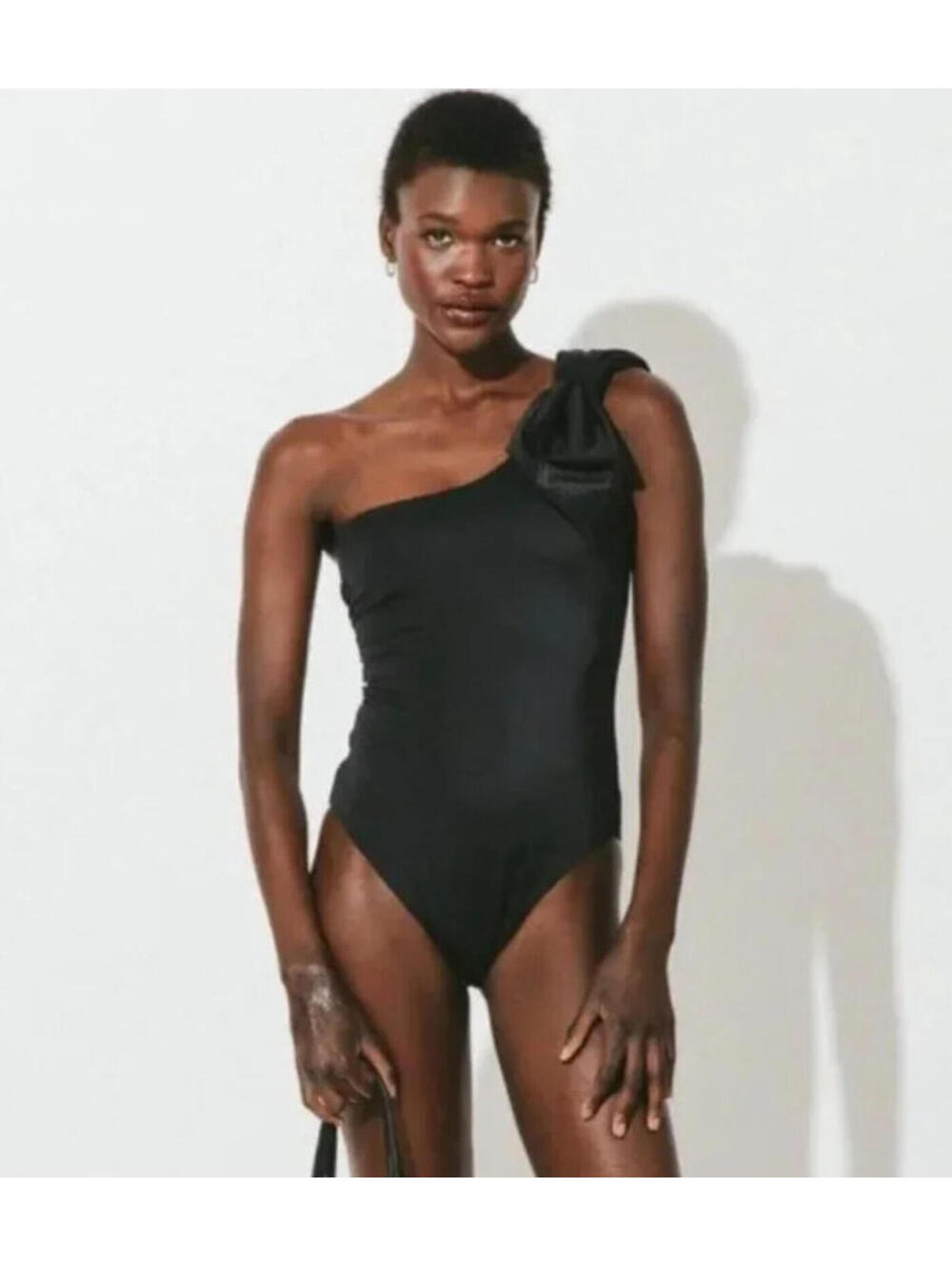 NWT Cleobella Igna Black One Shoulder Big Bow Swimsuit Medium